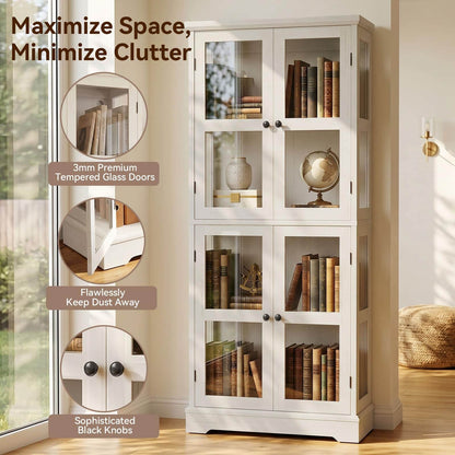 3-Pack Homieasy 68" LED Glass Door Bookcase Bundle, Large LED Display Storage Cabinet Set of 3, Freestanding Tempered Glass Bookshelf
