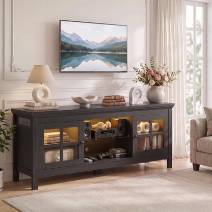 Farmhouse 55'' TV Stand for TVs Up to 60'', with Charging Station & LED Lights