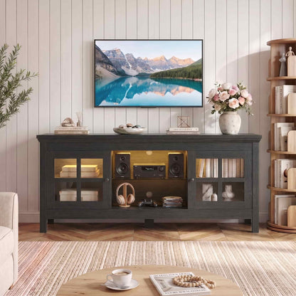 Farmhouse 55'' TV Stand for TVs Up to 60'', with Charging Station & LED Lights