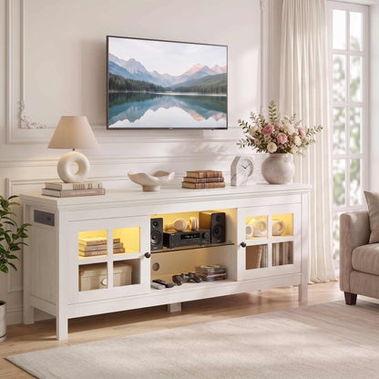 Farmhouse 55'' TV Stand for TVs Up to 60'', with Charging Station & LED Lights
