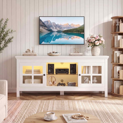 Farmhouse 55'' TV Stand for TVs Up to 60'', with Charging Station & LED Lights