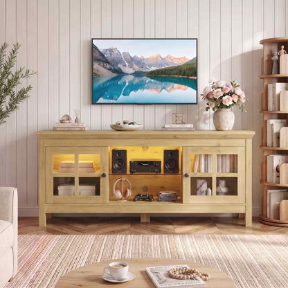 Farmhouse 55'' TV Stand for TVs Up to 60'', with Charging Station & LED Lights