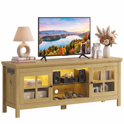 Farmhouse 55'' TV Stand for TVs Up to 60'', with Charging Station & LED Lights