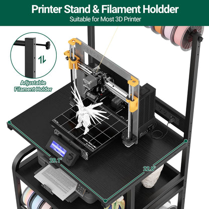 3-Tier 3D Printer Stand with Power Outlet, Rolling Printer Stand with Filament Storage