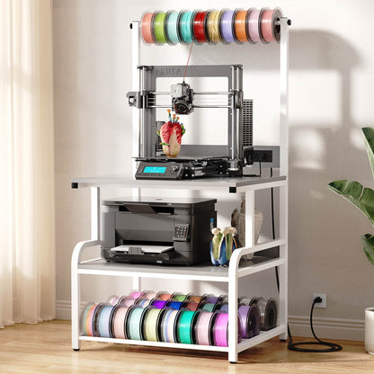 3-Tier 3D Printer Stand with Power Outlet, Rolling Printer Stand with Filament Storage