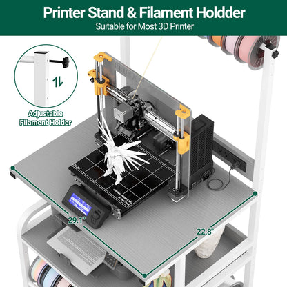 3-Tier 3D Printer Stand with Power Outlet, Rolling Printer Stand with Filament Storage
