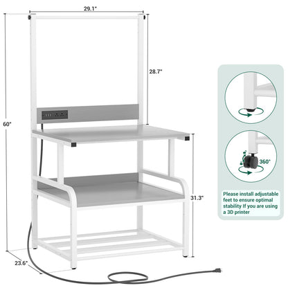 3-Tier 3D Printer Stand with Power Outlet, Rolling Printer Stand with Filament Storage