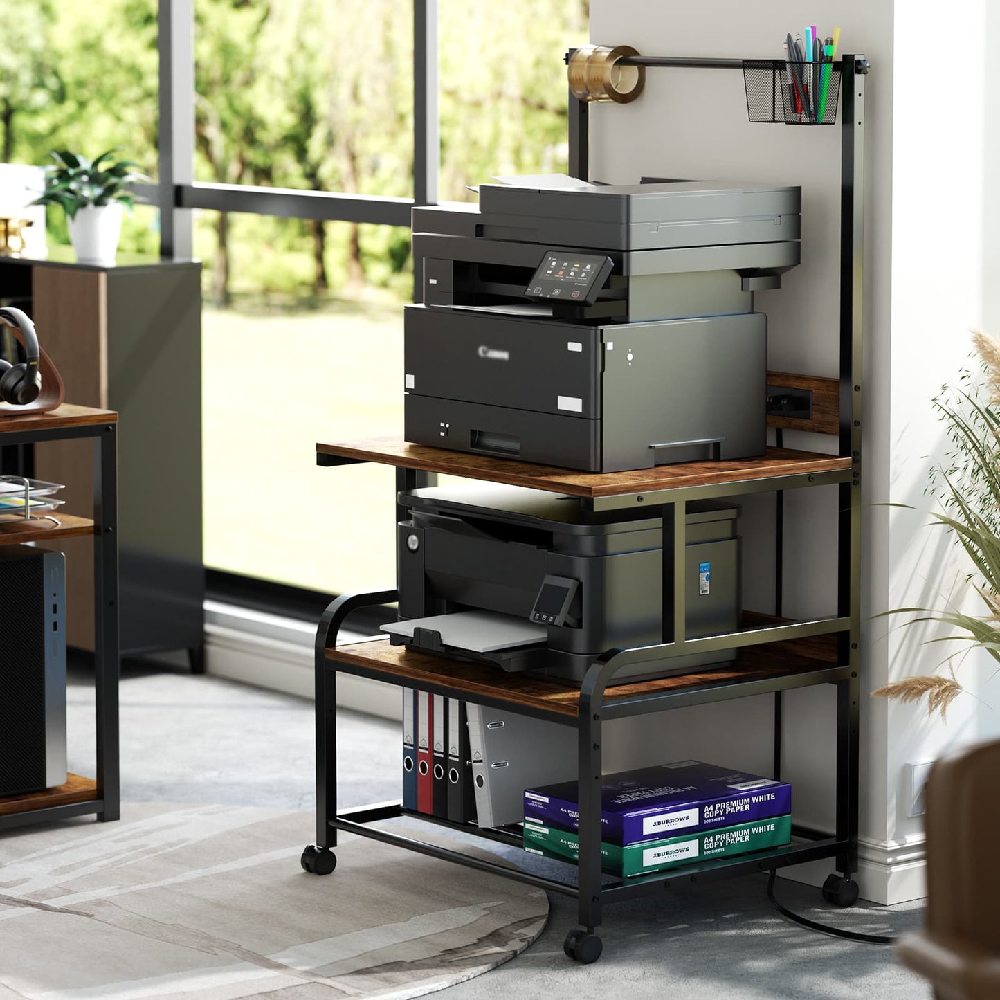 3-Tier 3D Printer Stand with Power Outlet, Rolling Printer Stand with Filament Storage