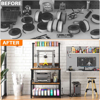 3-Tier 3D Printer Stand with Power Outlet, Rolling Printer Stand with Filament Storage