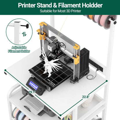 3-Tier 3D Printer Stand with Power Outlet, Rolling Printer Stand with Filament Storage