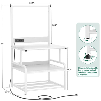 3-Tier 3D Printer Stand with Power Outlet, Rolling Printer Stand with Filament Storage