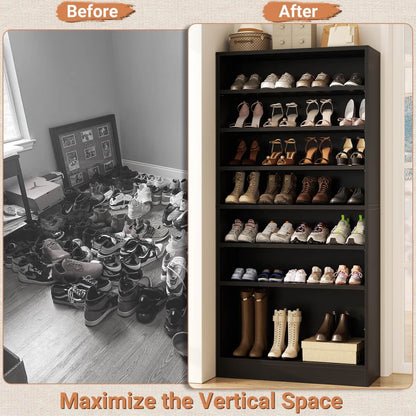 9-Tier Wood Tall Shoe Cabinet, Adjustable, 32-36 Pairs of Shoes Capacity