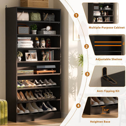 9-Tier Wood Tall Shoe Cabinet, Adjustable, 32-36 Pairs of Shoes Capacity