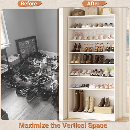 9-Tier Wood Tall Shoe Cabinet, Adjustable, 32-36 Pairs of Shoes Capacity