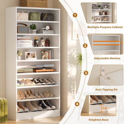 9-Tier Wood Tall Shoe Cabinet, Adjustable, 32-36 Pairs of Shoes Capacity