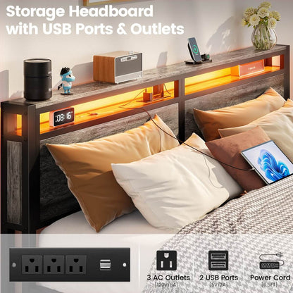 Bed Frame with 4 Storage Drawers and Charging Station, Sturdy Platform Bed for Bedroom