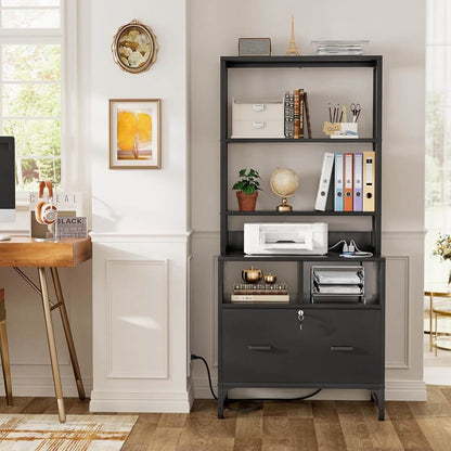 Vertical File Cabinet with Charging Station & Lock Drawer, fits Letter/A4/Legal Size