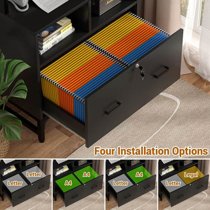 Vertical File Cabinet with Charging Station & Lock Drawer, fits Letter/A4/Legal Size