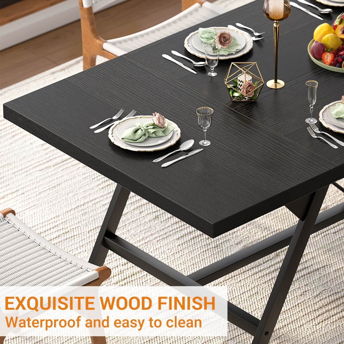 Wooden Farmhouse Dining Table for 4-6 People, 70.8"W x 27.5"D x 29"H