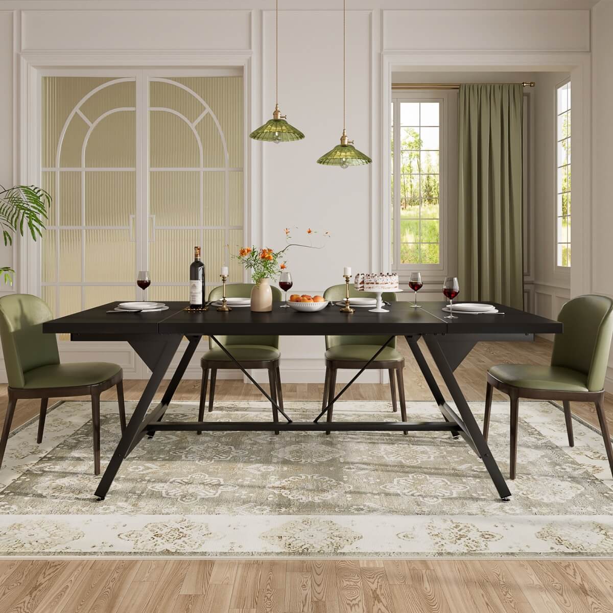 Wooden Farmhouse Dining Table for 4-6 People, 70.8"W x 27.5"D x 29"H