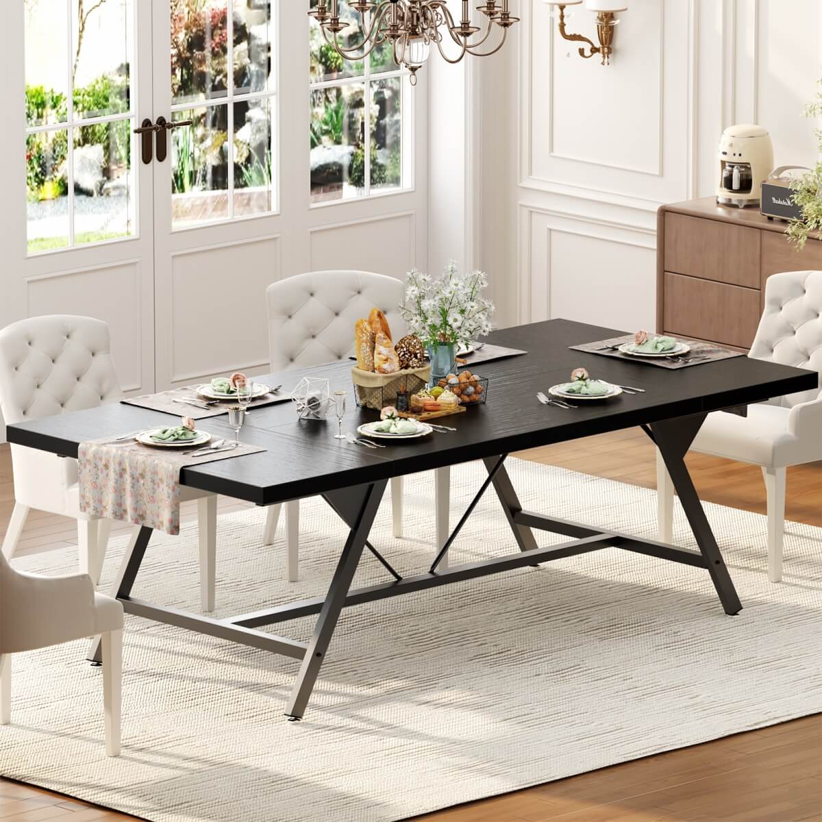 Wooden Farmhouse Dining Table for 4-6 People, 70.8"W x 27.5"D x 29"H