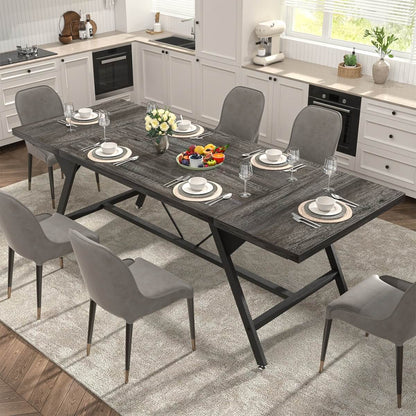 Wooden Farmhouse Dining Table for 4-6 People, 70.8"W x 27.5"D x 29"H