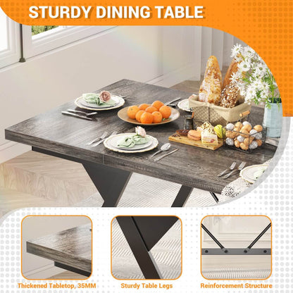 Wooden Farmhouse Dining Table for 4-6 People, 70.8"W x 27.5"D x 29"H