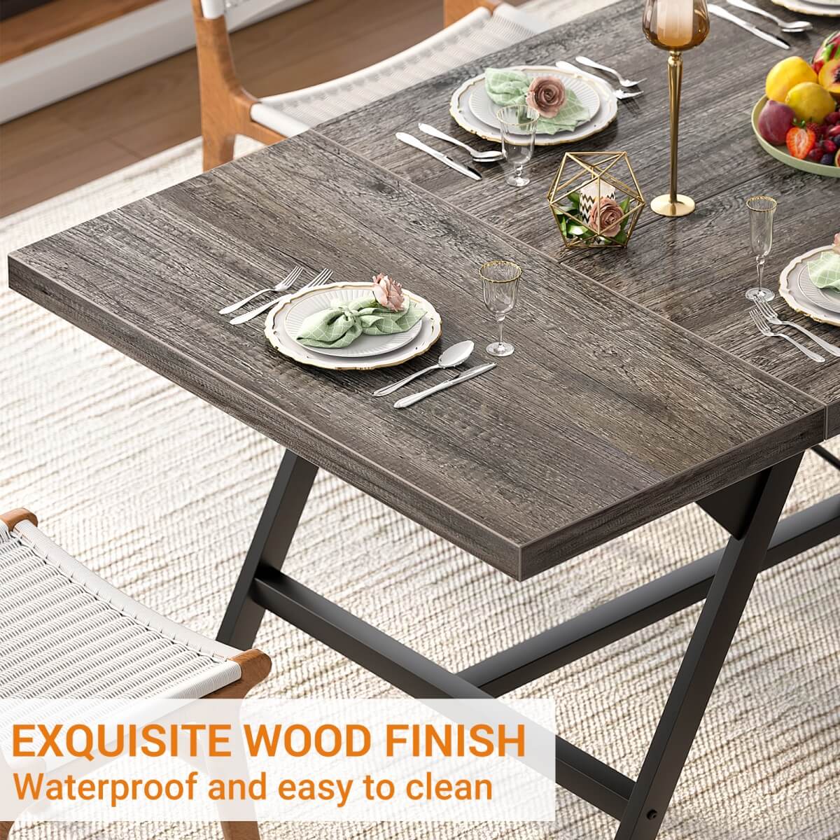 Wooden Farmhouse Dining Table for 4-6 People, 70.8"W x 27.5"D x 29"H