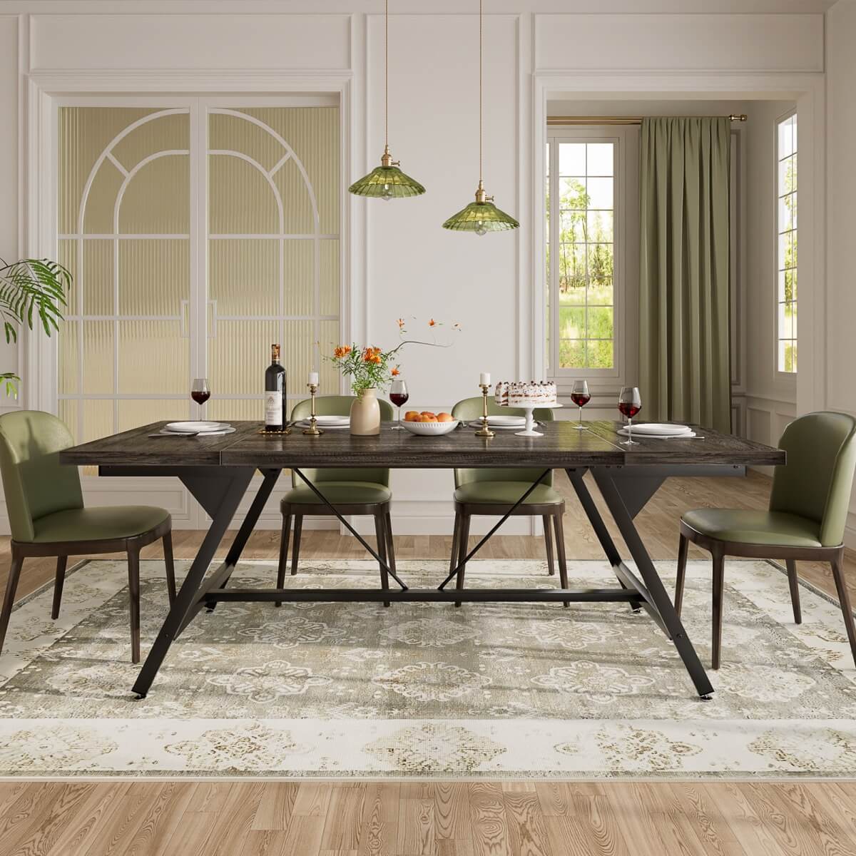 Wooden Farmhouse Dining Table for 4-6 People, 70.8"W x 27.5"D x 29"H