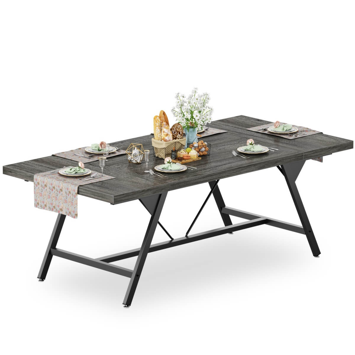 Wooden Farmhouse Dining Table for 4-6 People, 70.8"W x 27.5"D x 29"H