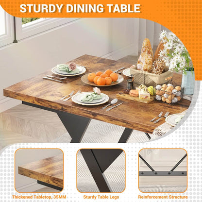 Wooden Farmhouse Dining Table for 4-6 People, 70.8"W x 27.5"D x 29"H