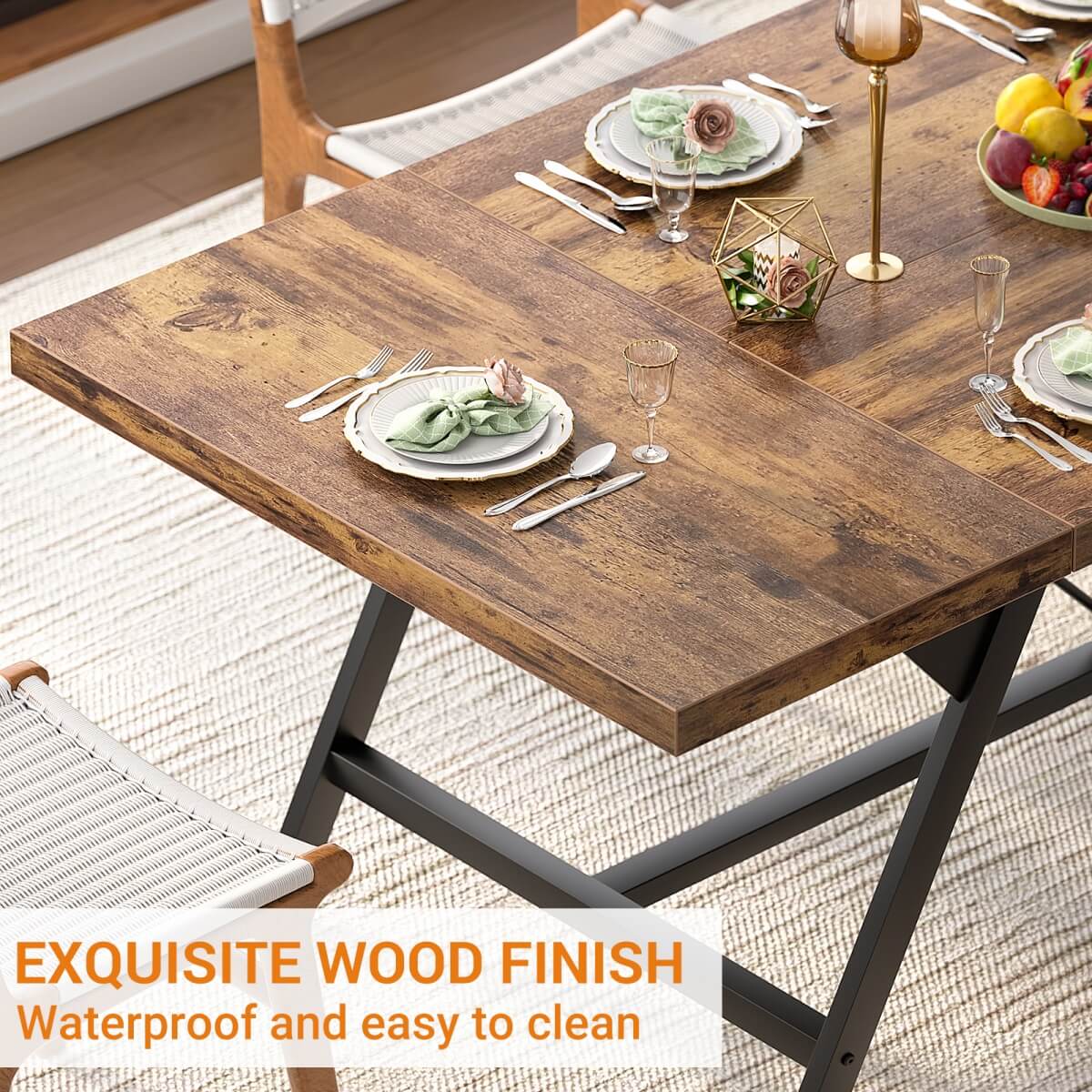 Wooden Farmhouse Dining Table for 4-6 People, 70.8"W x 27.5"D x 29"H