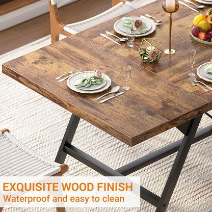 Wooden Farmhouse Dining Table for 4-6 People, 70.8"W x 27.5"D x 29"H