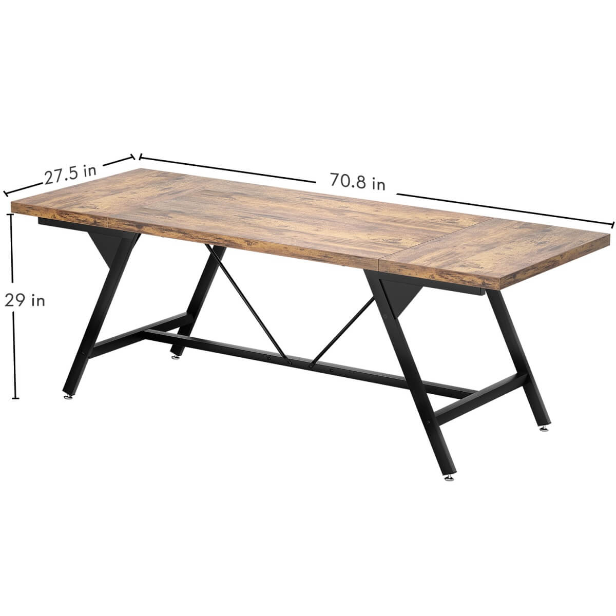 Wooden Farmhouse Dining Table for 4-6 People, 70.8"W x 27.5"D x 29"H