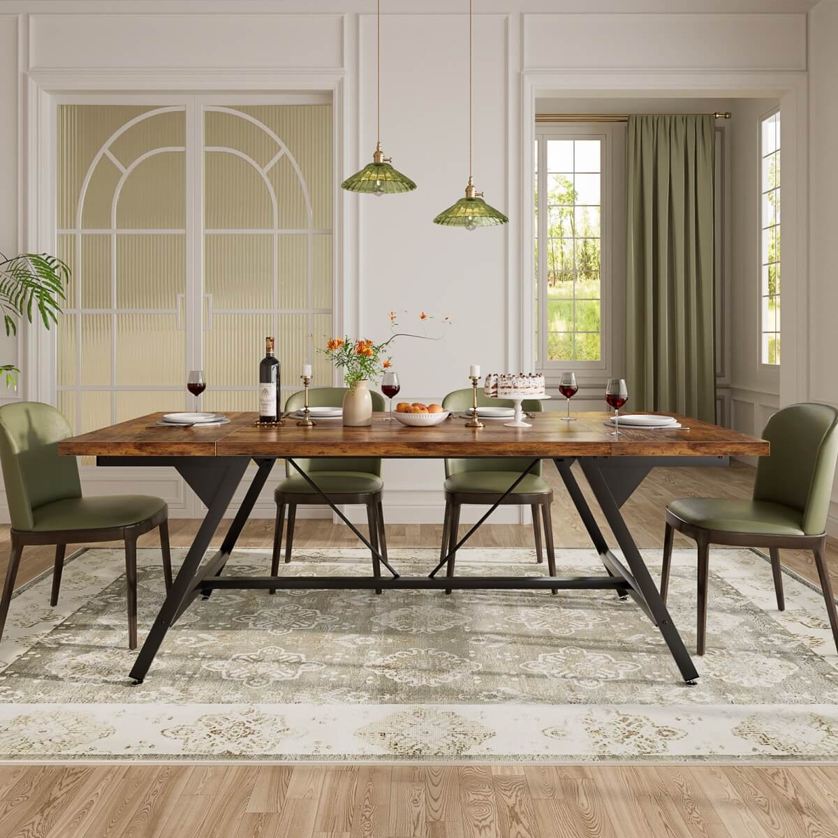 Wooden Farmhouse Dining Table for 4-6 People, 70.8"W x 27.5"D x 29"H