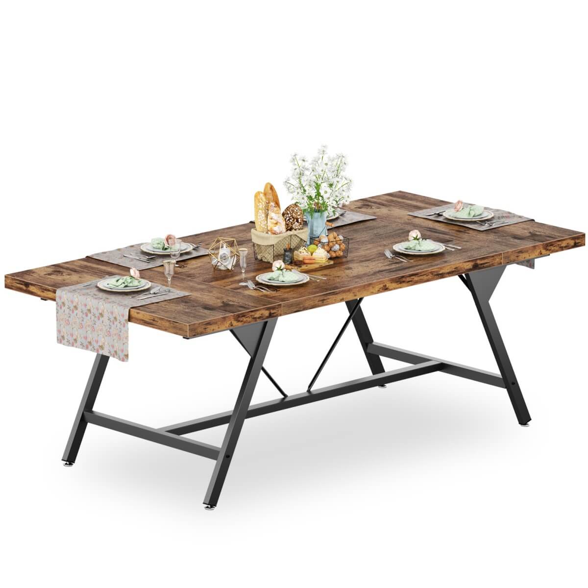 Wooden Farmhouse Dining Table for 4-6 People, 70.8"W x 27.5"D x 29"H