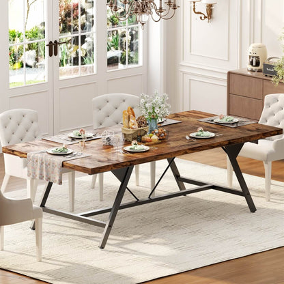 Wooden Farmhouse Dining Table for 4-6 People, 70.8"W x 27.5"D x 29"H