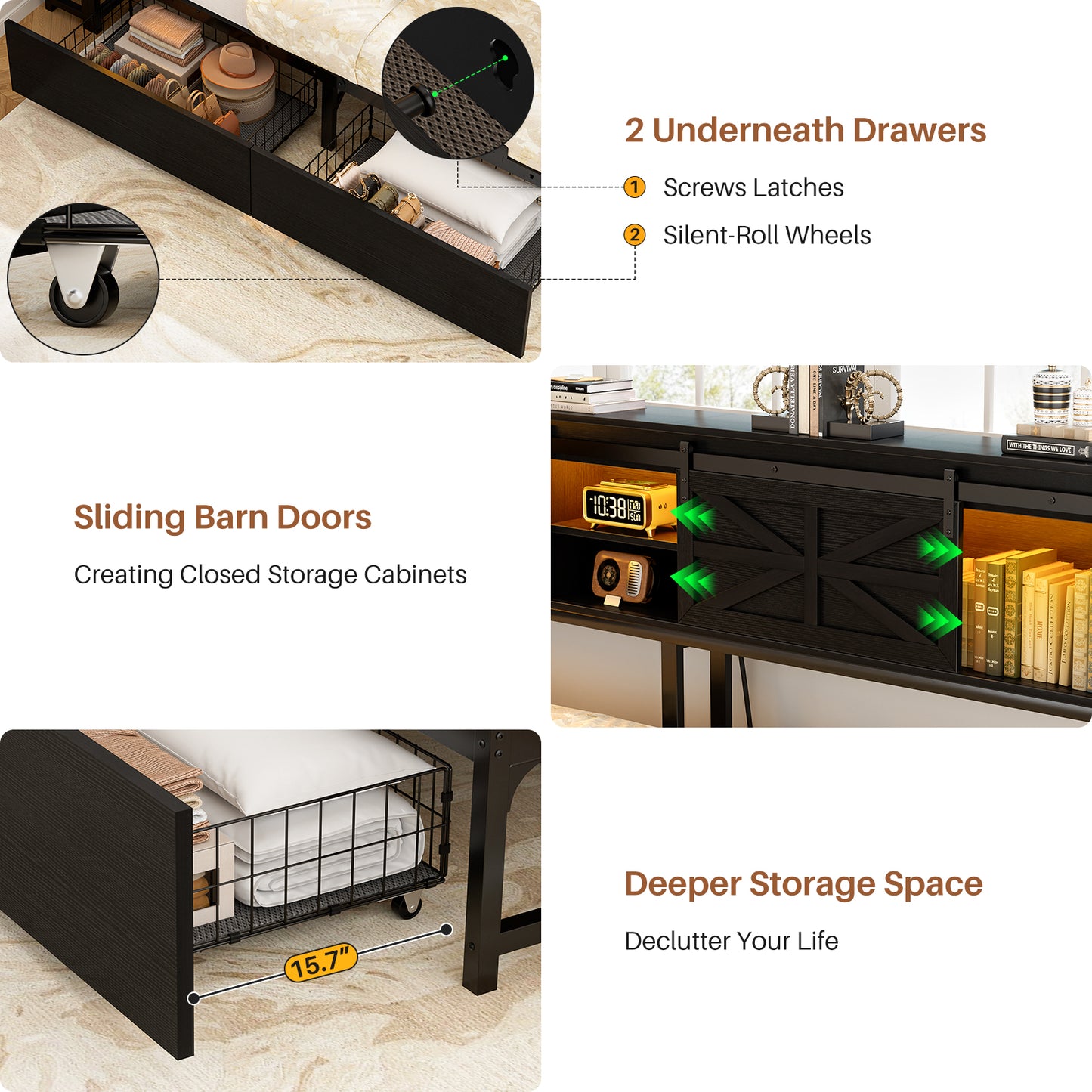 Corner Bed Frame with 2 Drawers, Farmhouse Heavy Duty Daybed with Bookcase Storage