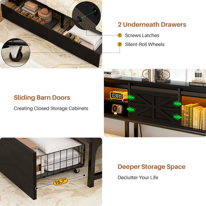 Corner Bed Frame with 2 Drawers, Farmhouse Heavy Duty Daybed with Bookcase Storage