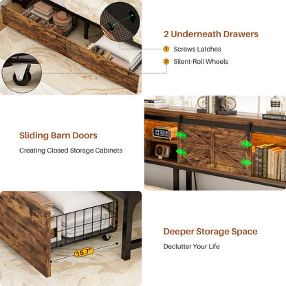 Corner Bed Frame with 2 Drawers, Farmhouse Heavy Duty Daybed with Bookcase Storage