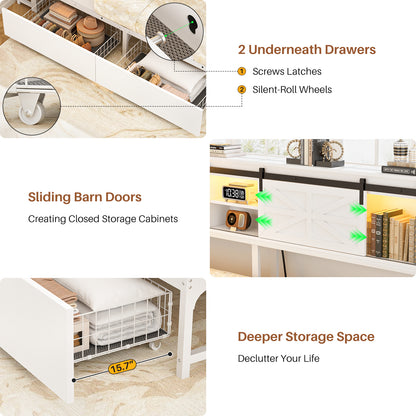 Corner Bed Frame with 2 Drawers, Farmhouse Heavy Duty Daybed with Bookcase Storage