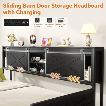 Farmhouse Style Twin Size Daybed with Pop-up Trundle & Storage Headboard, Built in Power Outlets