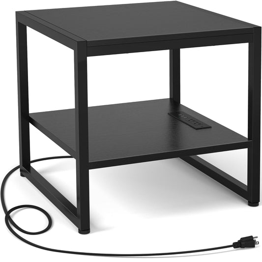 20'' Wide 2-Tier Square End Table with USB Ports and AC Ports