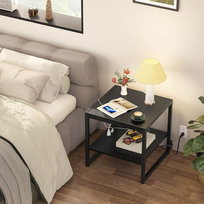 20'' Wide 2-Tier Square End Table with USB Ports and AC Ports