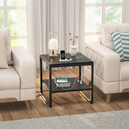 20'' Wide 2-Tier Square End Table with USB Ports and AC Ports