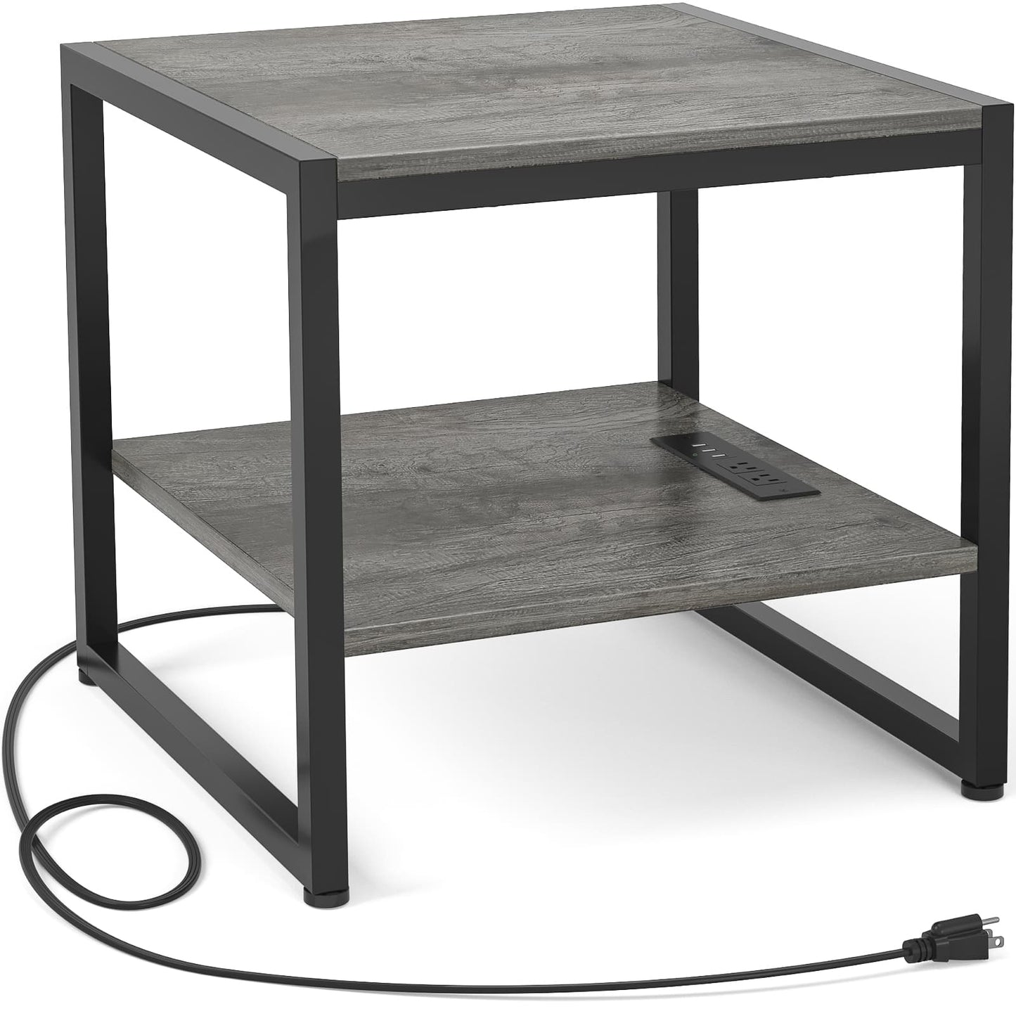 20'' Wide 2-Tier Square End Table with USB Ports and AC Ports