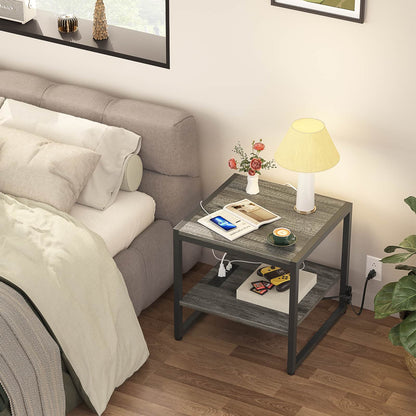20'' Wide 2-Tier Square End Table with USB Ports and AC Ports