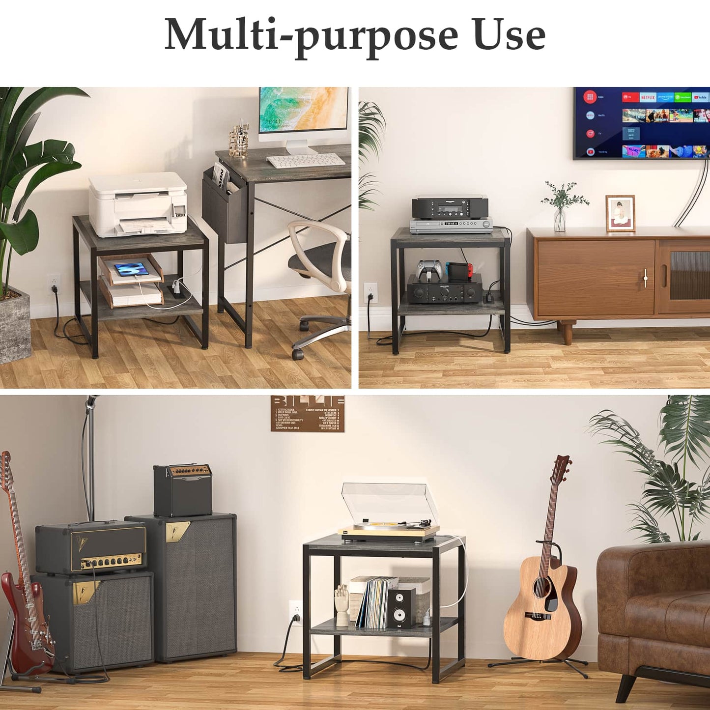 20'' Wide 2-Tier Square End Table with USB Ports and AC Ports