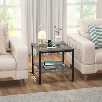 20'' Wide 2-Tier Square End Table with USB Ports and AC Ports