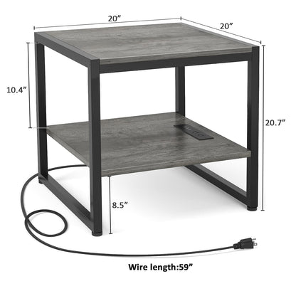 20'' Wide 2-Tier Square End Table with USB Ports and AC Ports